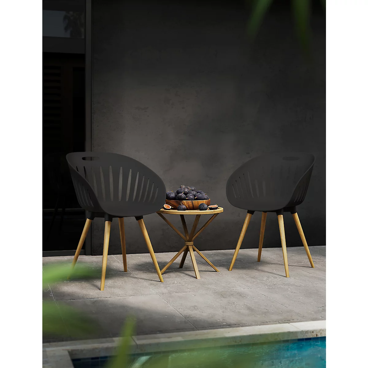 Outdoor-Stuhl Topstar T2023, 2 Stück, ergonomische Kunststoffschale, Füsse ein- und ausdrehbar, anthrazit