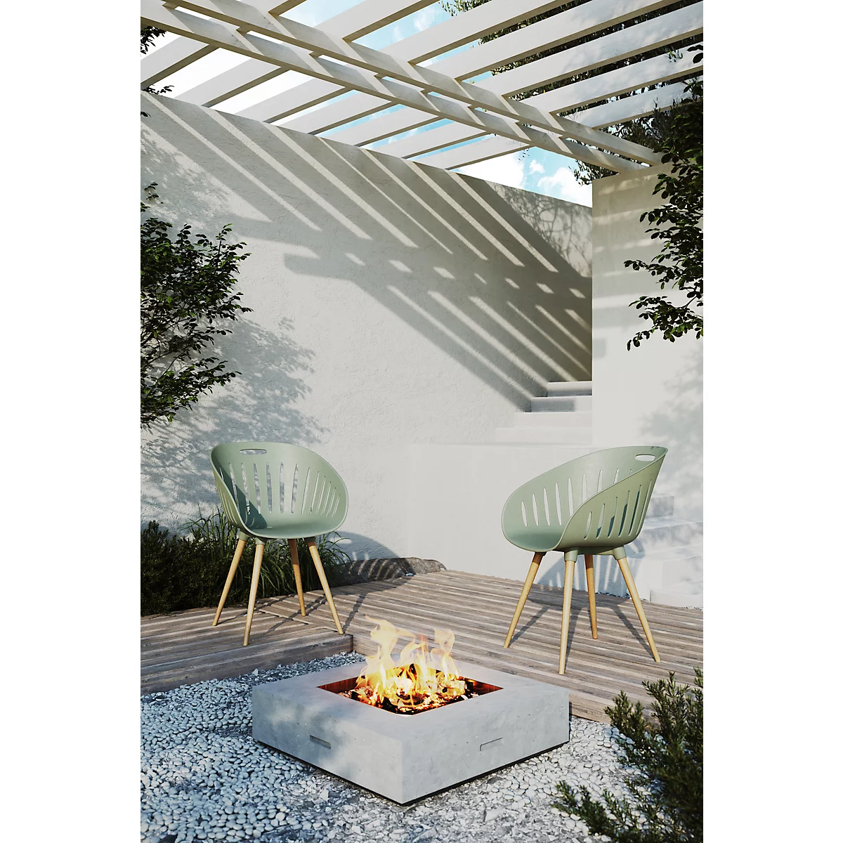 Outdoor-Stuhl Topstar T2023, 2 Stück, ergonomische Kunststoffschale, Füsse ein- und ausdrehbar, olive