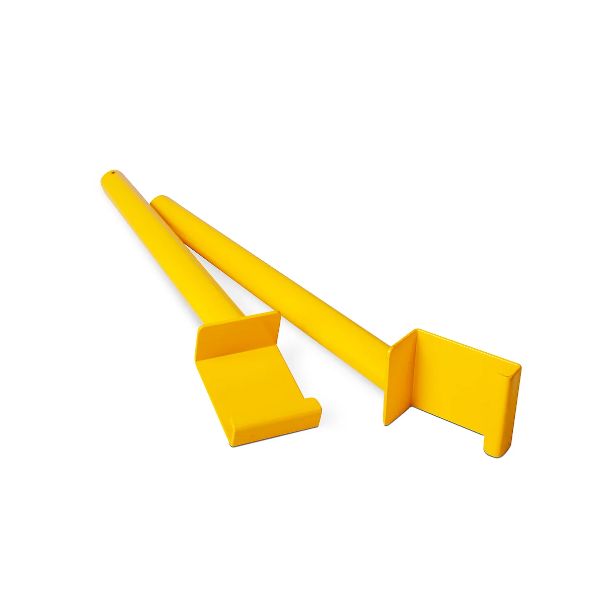 Deux outils jaunes avec poignée et support rectangulaire, sur fond blanc.