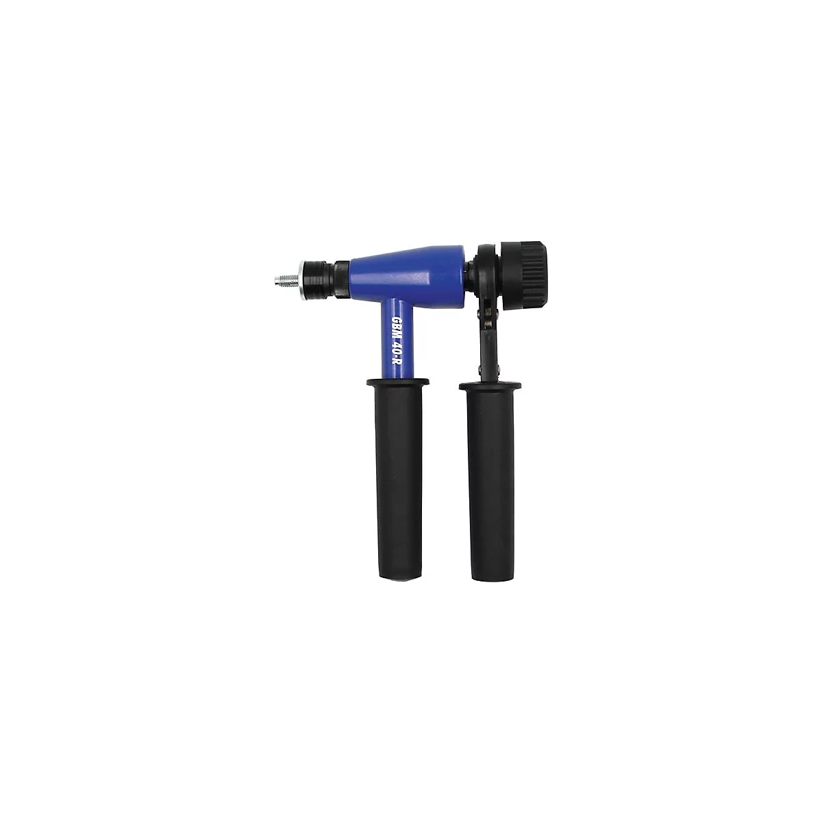Riveteuse bleue GBM 40-R, avec deux poignées noires. L'outil indique clairement GBM 40-R.