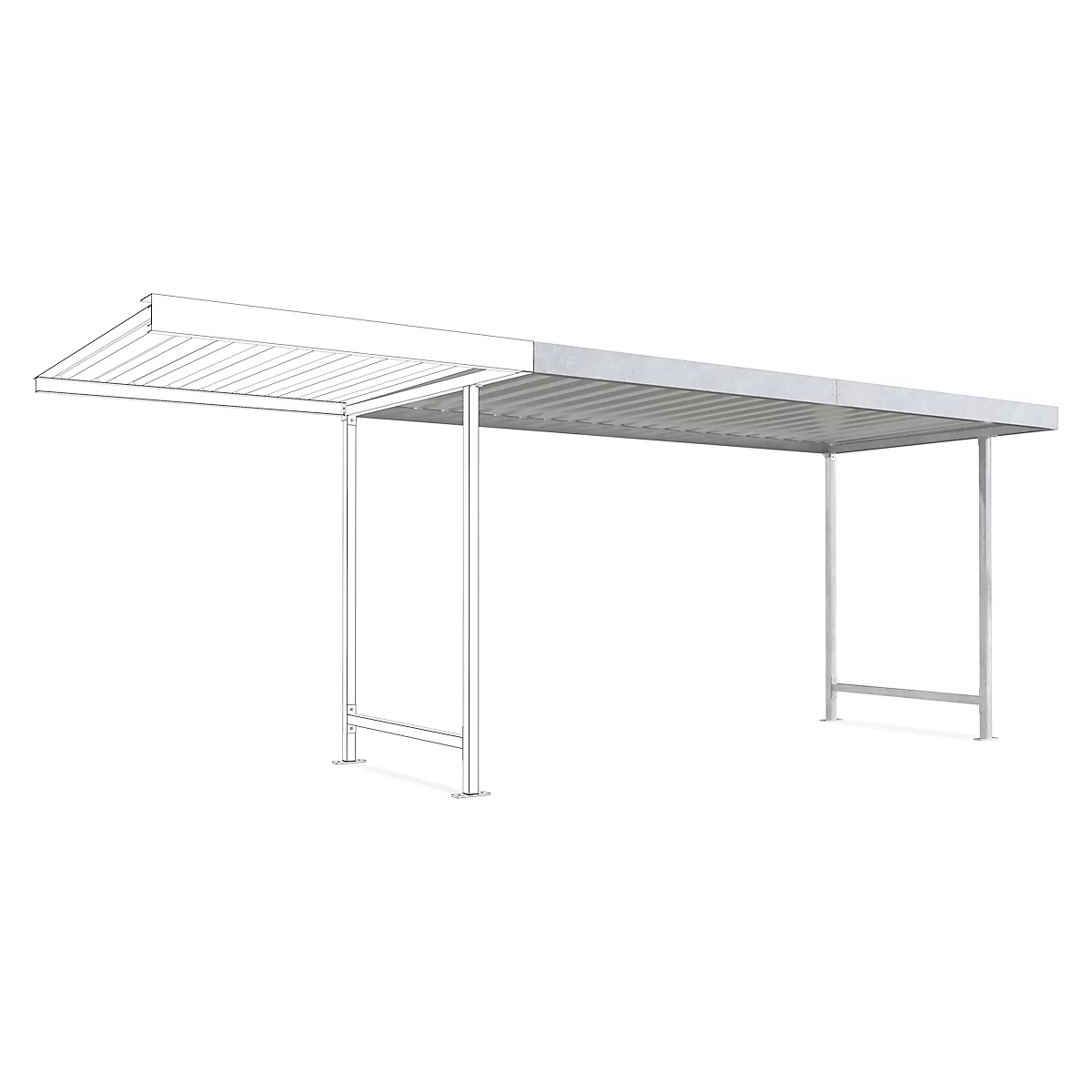 Overkappingssysteem model Leipzig, eenzijdig, aanbouweenheid, D 2200 mm, B 4300 mm, gegalvaniseerd
