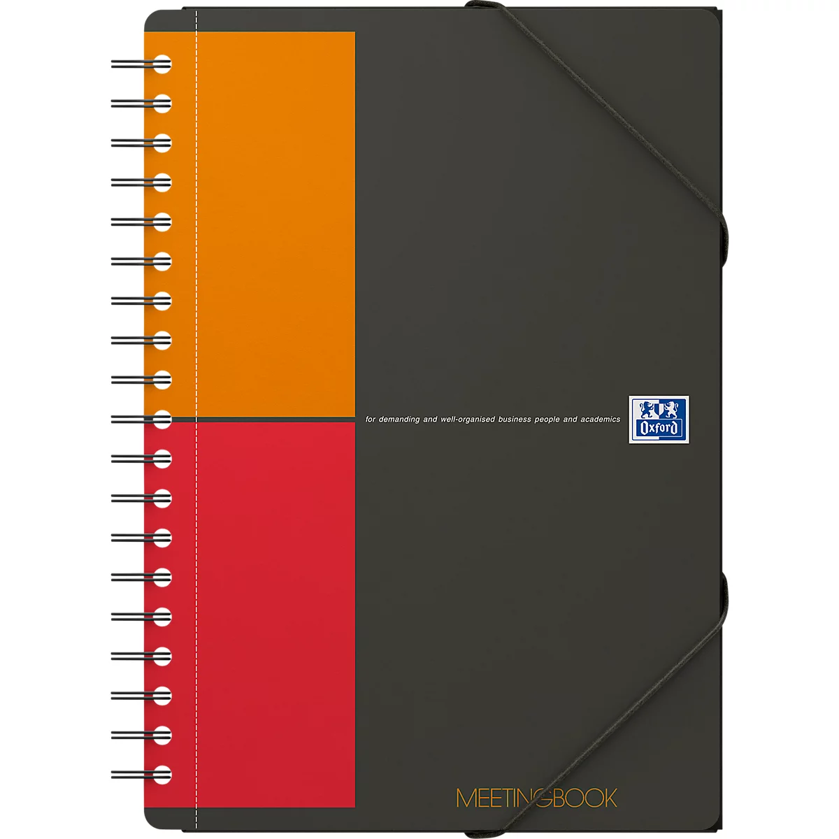 Oxford International vergaderboek, DIN B5, wit vierkant, 80 vel, spiraal gebonden, Optik papier, oranje/rood/grijs