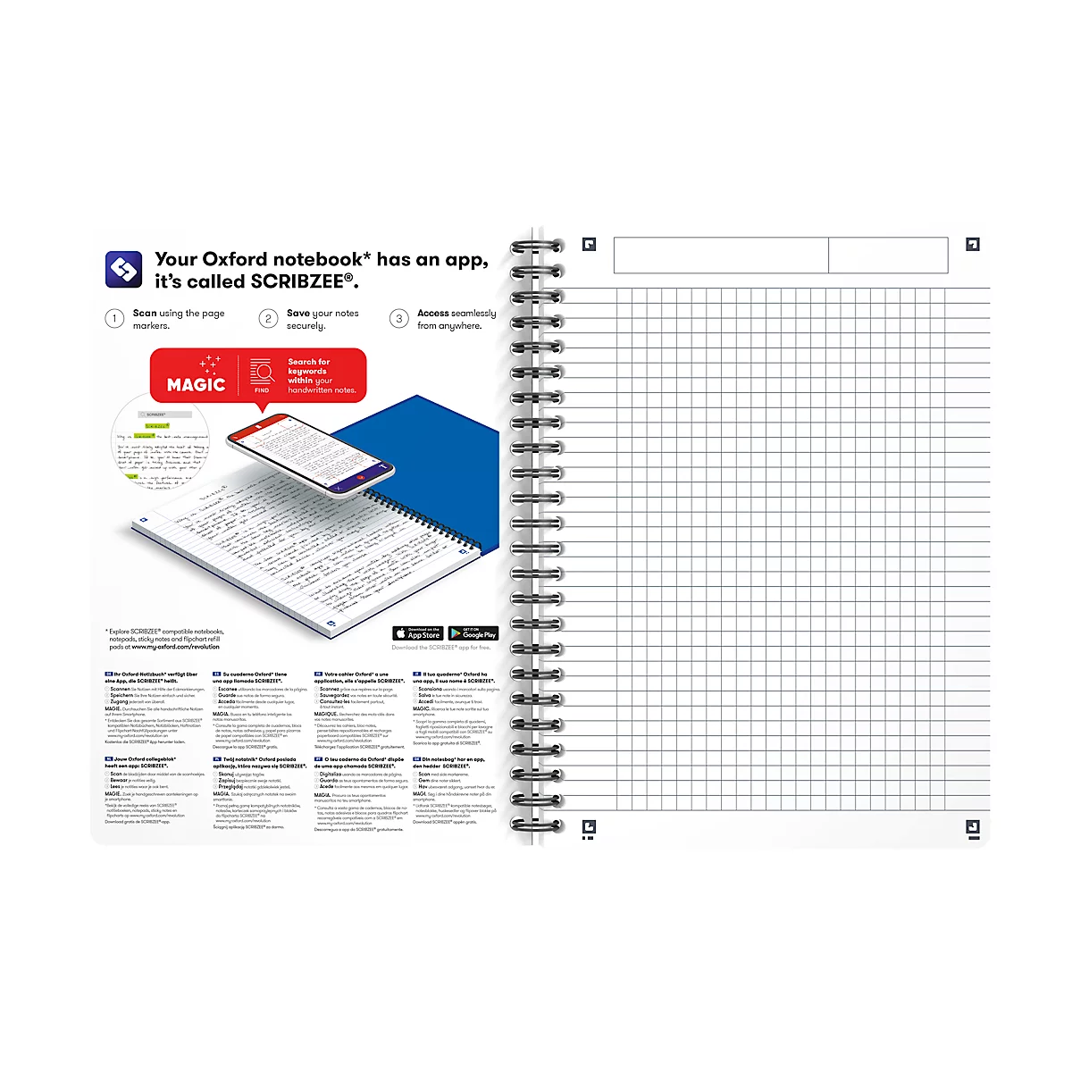 Oxford Office-Spiralbuch, DIN A5, kariert, 5er Pack