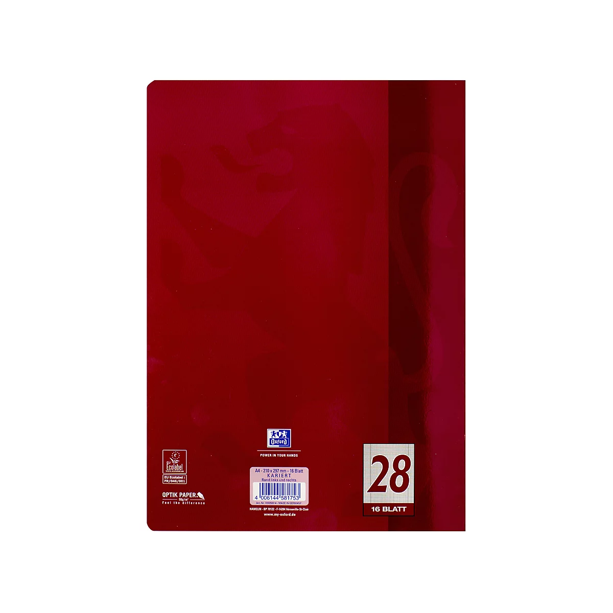 Oxford-schriften, DIN A4, 90 g/m², liniaal 28 kwadraat met marge rechts en links, 15 stuks van 16 vellen