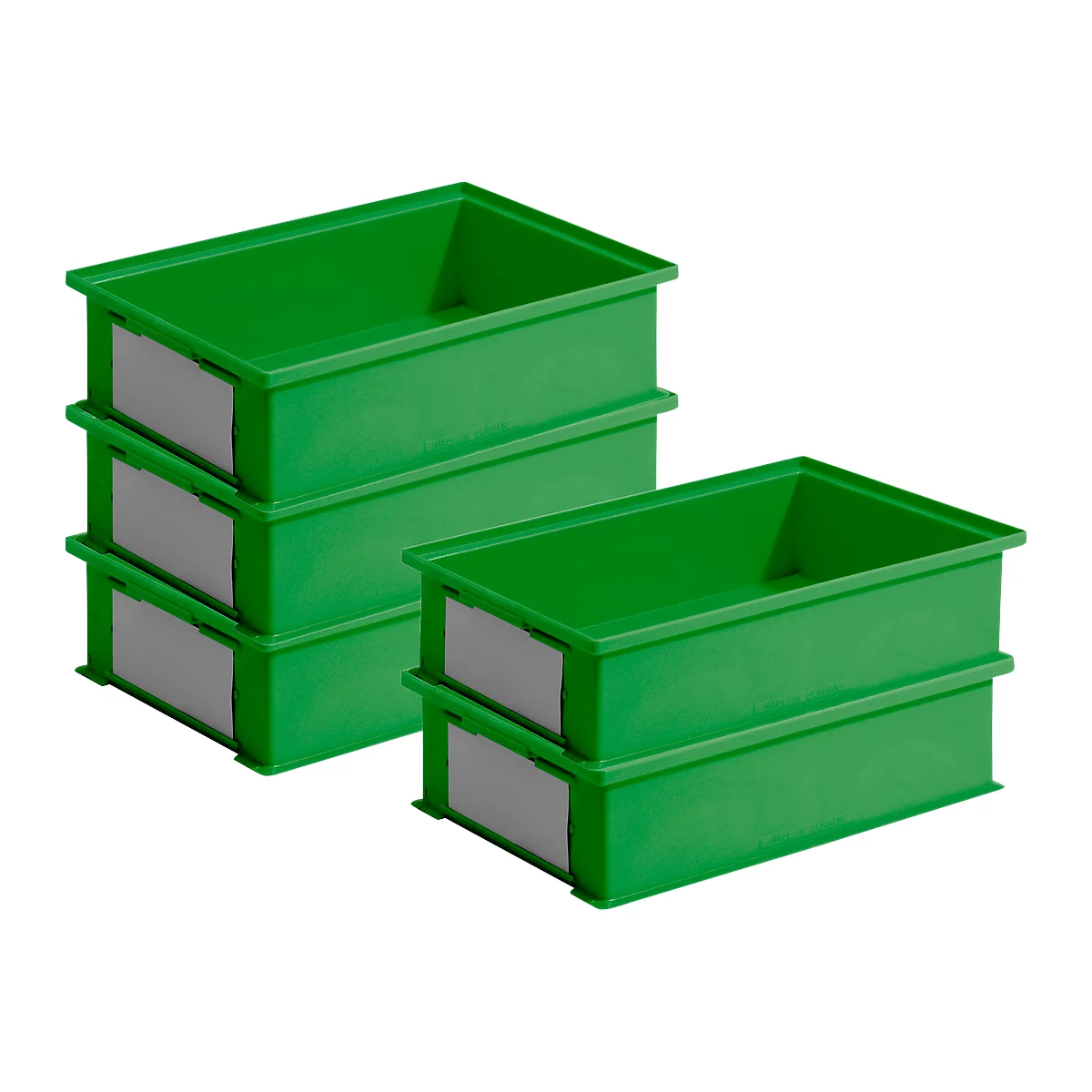 Pack ahorro cajas apilables serie 14/6-2-H, plástico PP, capacidad 12 l, verde, 5 unidades