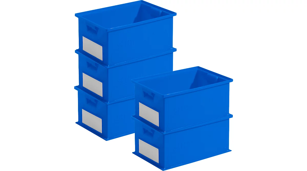 Pack ahorro cajas apilables serie 14/6-2, plástico PP, capacidad 21 l, azul, 5 unidades