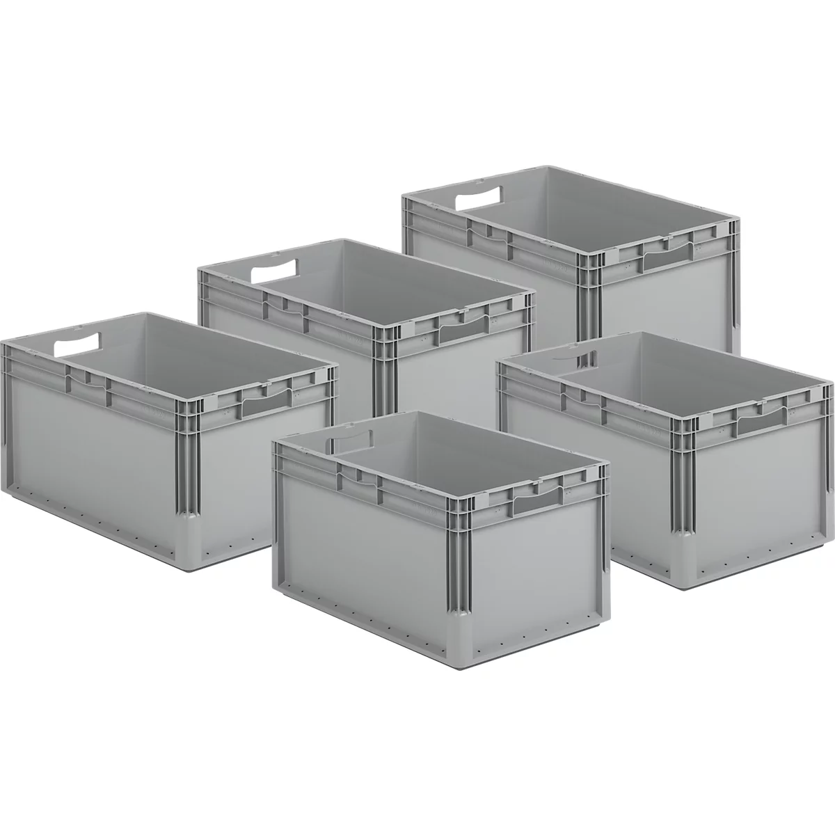 Pack ahorro de 5 cajas norma europea ELB 6320, de polipropileno, capacidad 64 l, gris, An 600 x P 400 x Al 320 mm