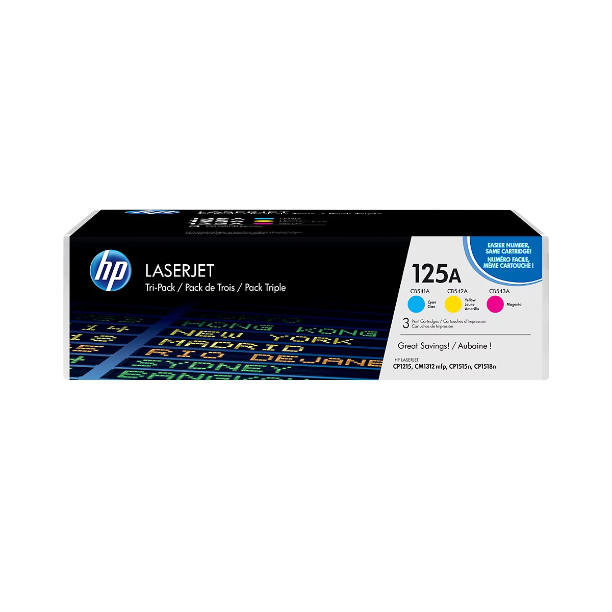 Pack de trois cartouches d'impression 125A LaserJet CF373AM HP, cyan/magenta/jaune