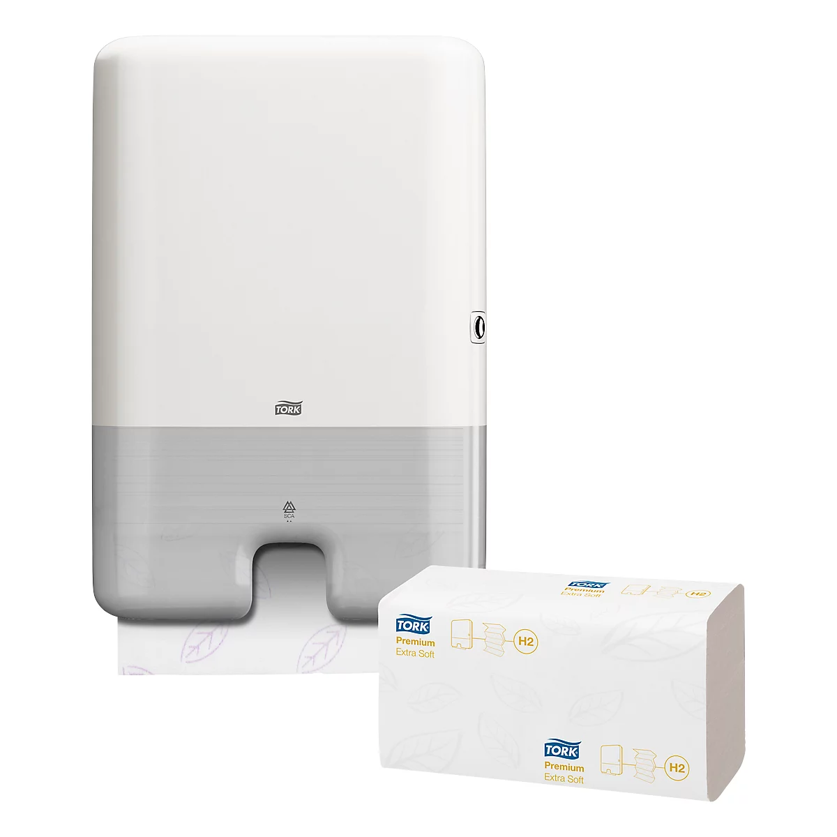 Pack éco. : distributeur d’essuie-mains enchevêtrés TORK®, grand, verrouillable, avec 2100 essuie-mains enchevêtrés Premium