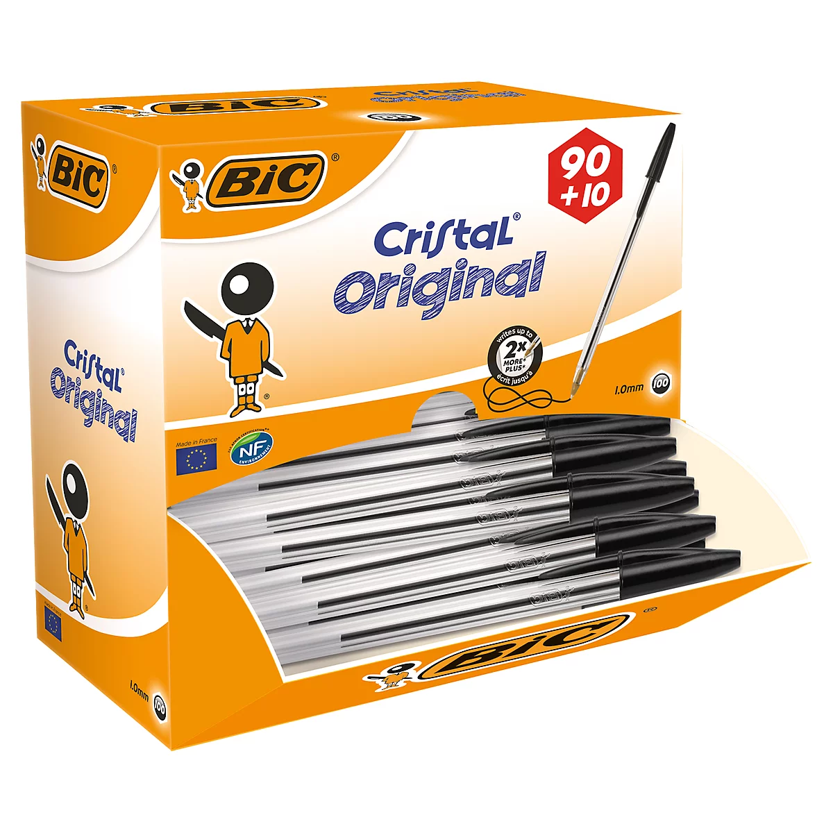 Pack éco. stylo à bille avec capuchon Cristal® Original BIC®, 0,4 mm, noir, 100 p.