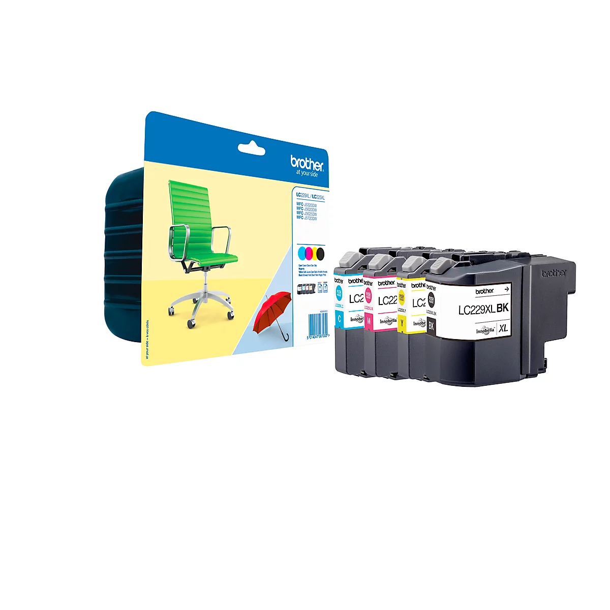 Pack économique 4 cartouches d'imprimante LC-229XLVALBPDR Brother, noir cyan, magenta, jaune