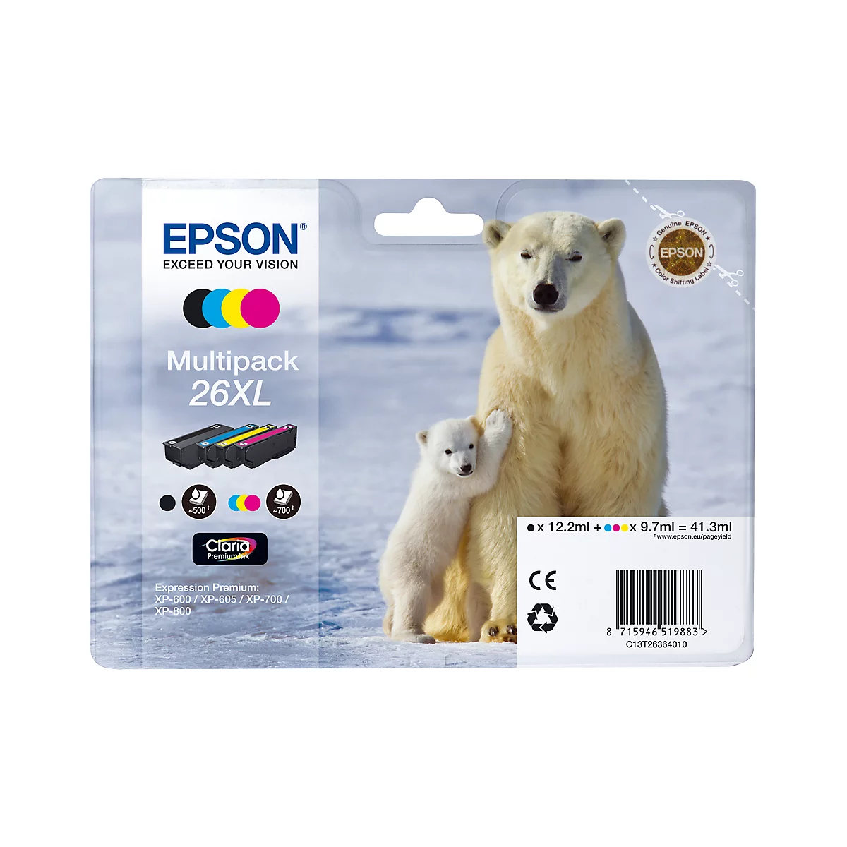 Pack économique 4 cartouches d'imprimante T2636XL Epson, noir, cyan, magenta, jaune