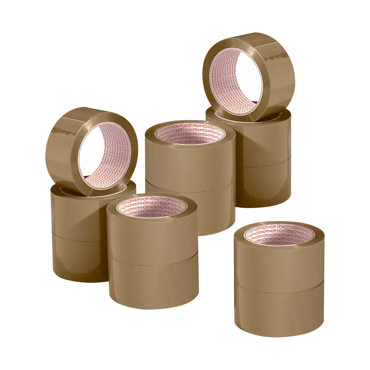 Several brown adhesive tapes with pink insides.