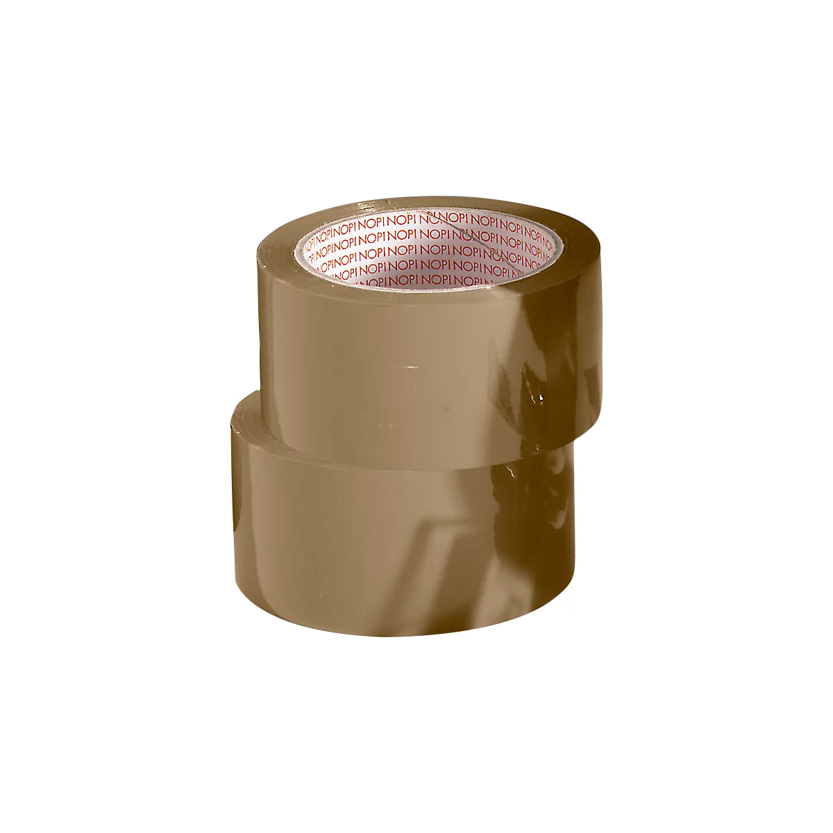 Two brown adhesive tape rolls stacked. The word "NOPI" is written in red letters on the inside.