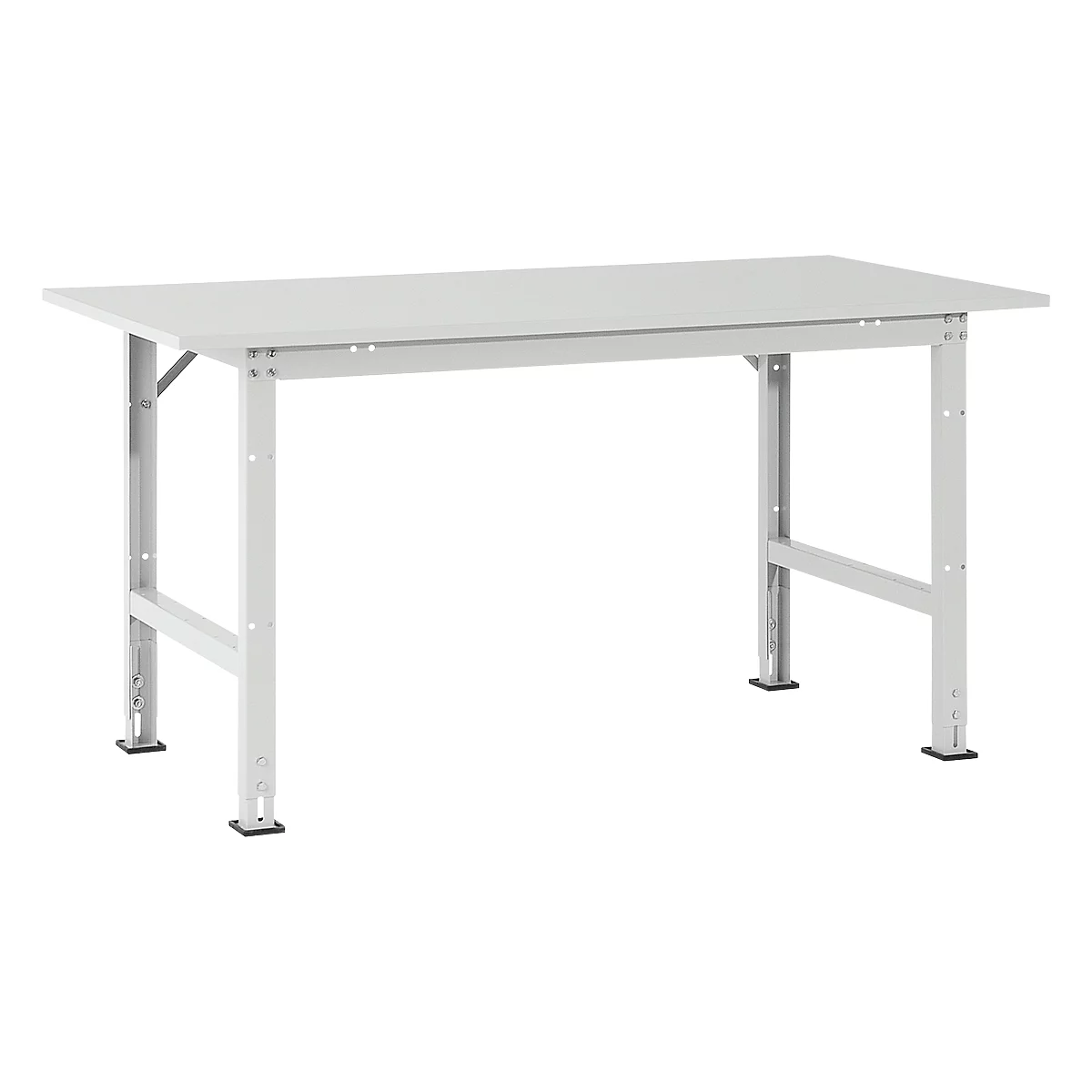 A white workshop table with metal legs against a neutral background. The tabletop is rectangular.