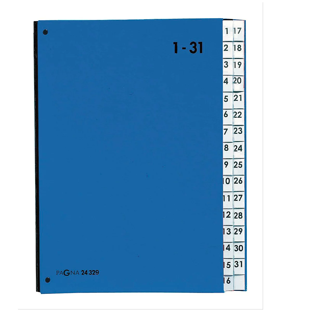 Blue index card box with "1-31" and numbers from 1-31 visible.