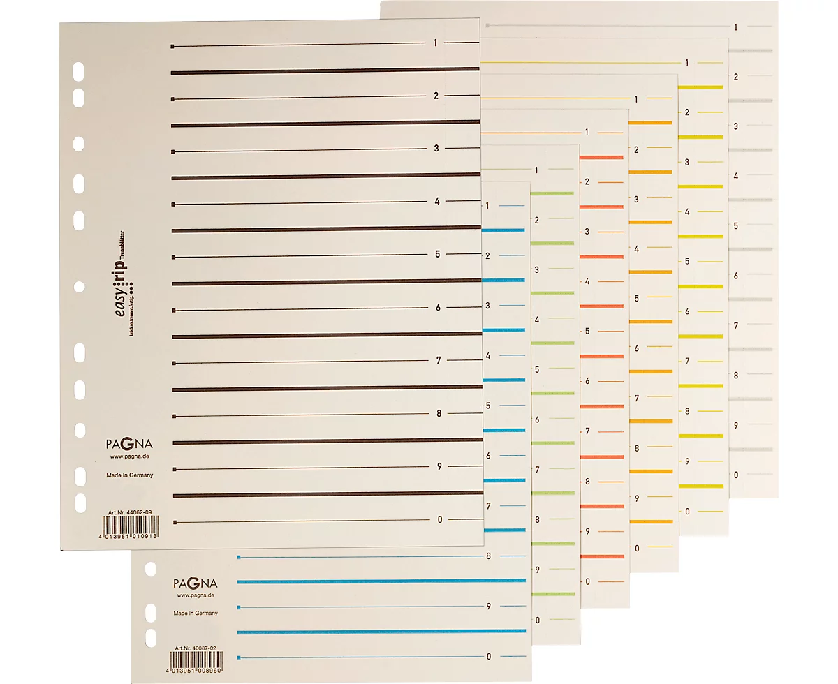 PAGNA Easy Rip Trennblätter, DIN A4-Format, Linienaufdruck, 10 Stück, farblich sortiert