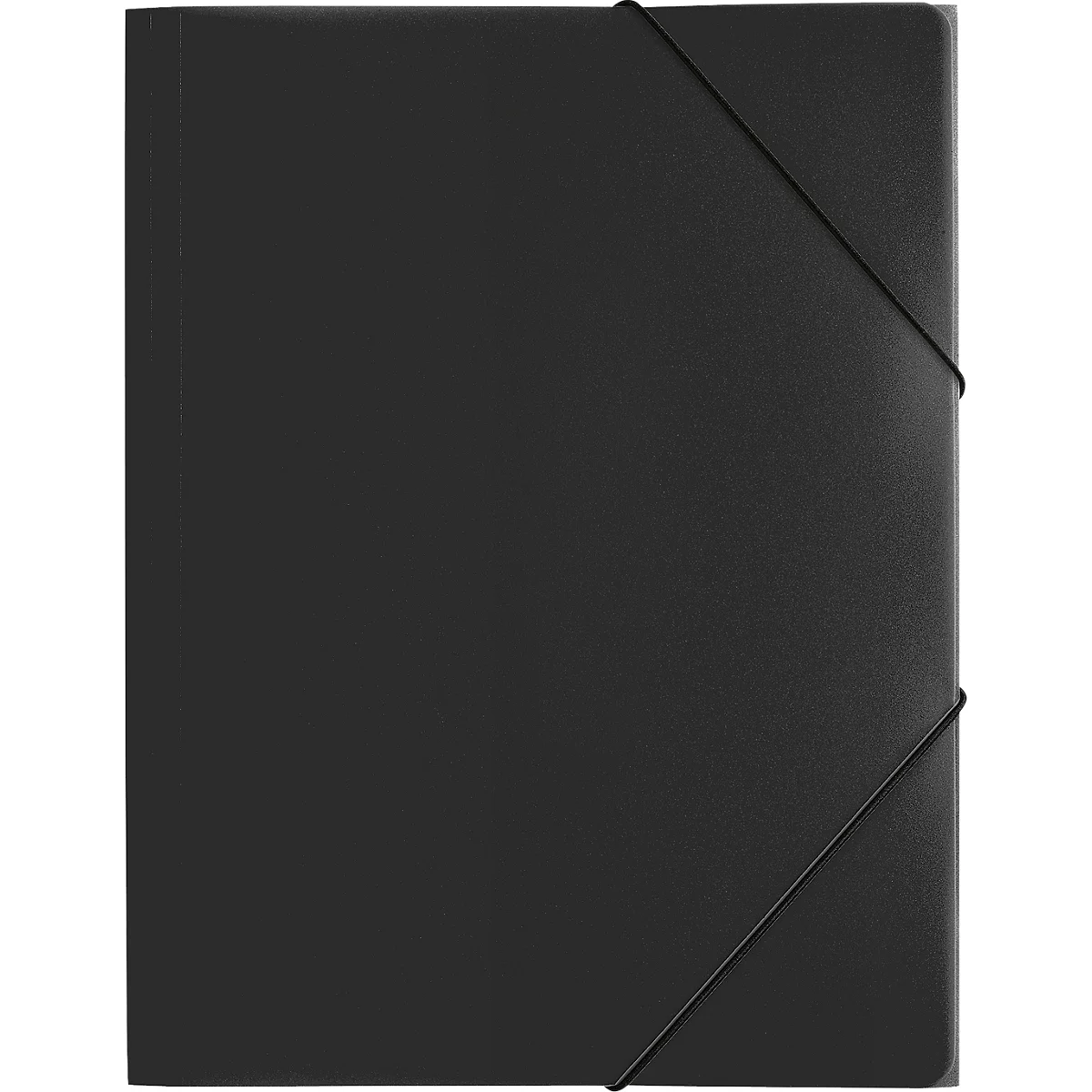Black document folder with elastic band closure.