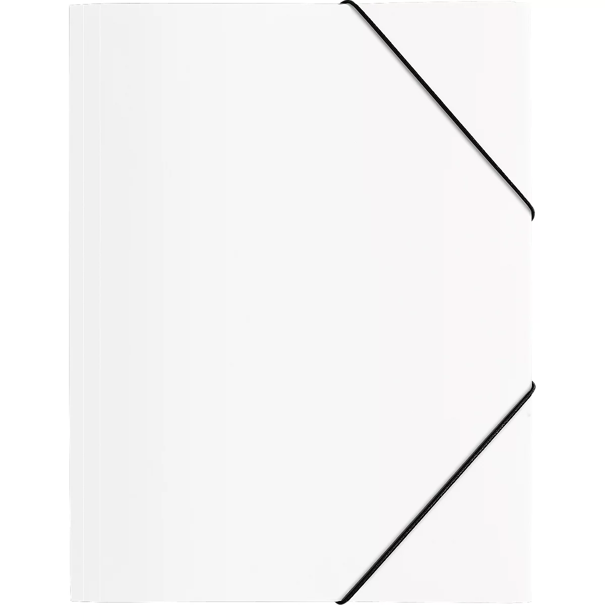 White document folder with black rubber bands. The rubber bands run diagonally across the surface.