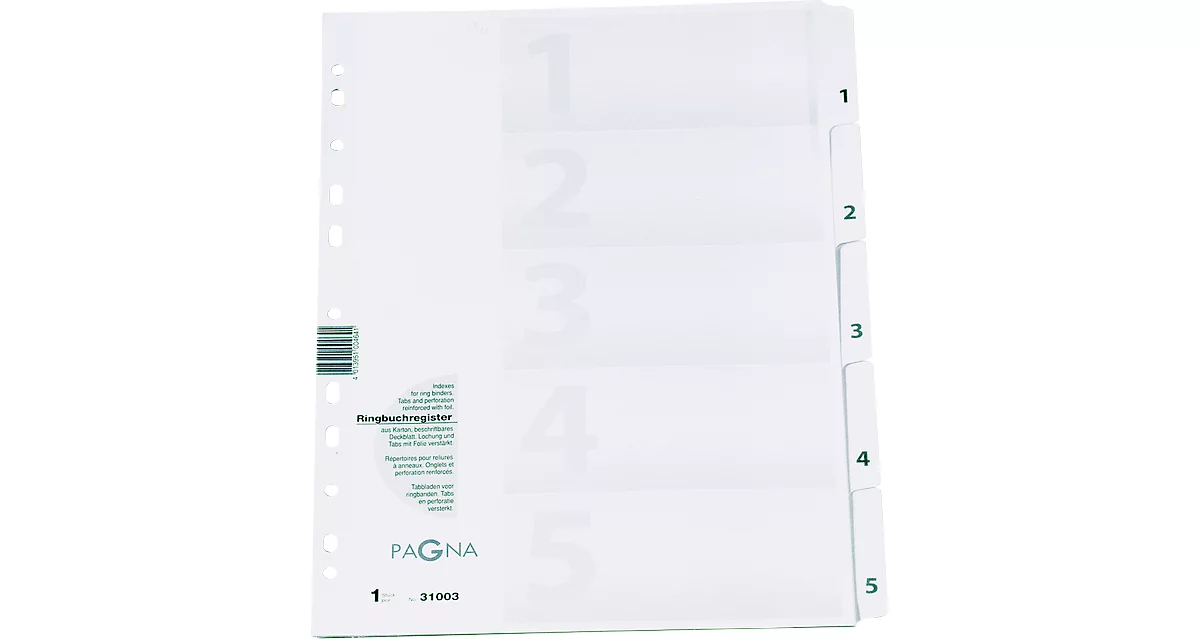 PAGNA indexbladen karton, cijfers 1-5, grijs