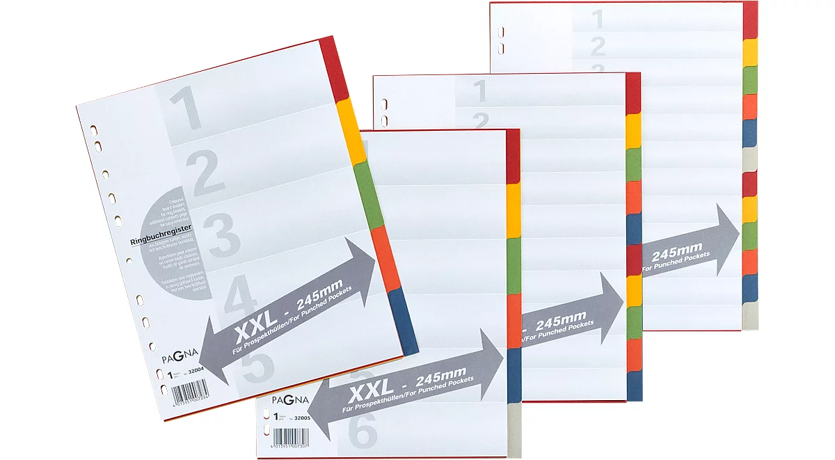PAGNA Kartonregister mit Deckblatt in Überbreite, zur freien Verwendung, 6 Blätter, 6-farbig