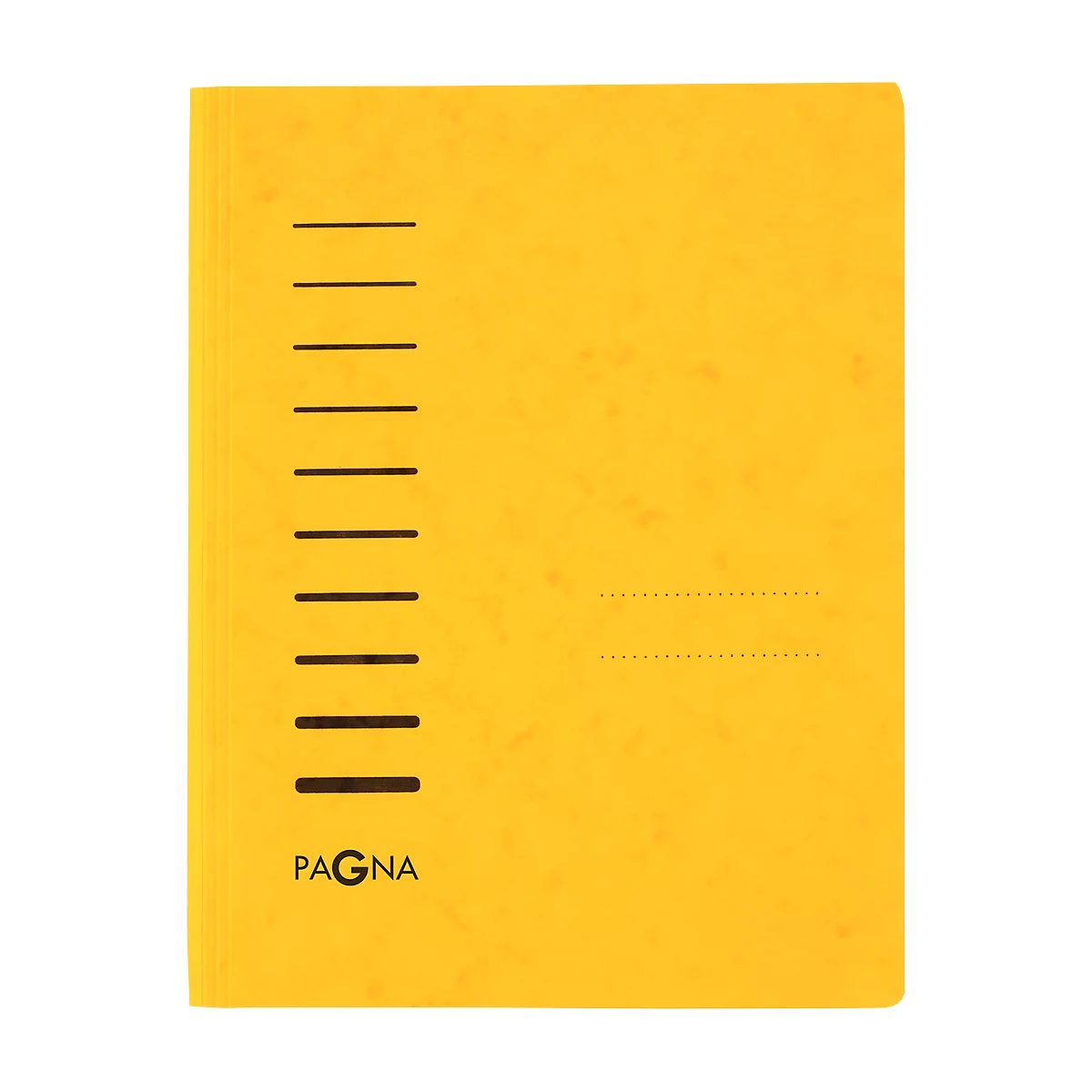 Yellow document folder with black lines and the lettering 'PAGNA'.
