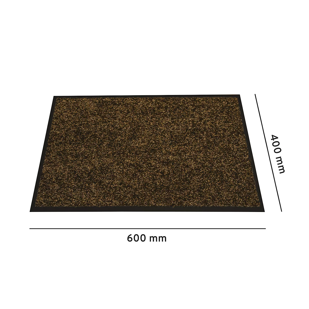 Paillasson marron avec bordure noire. Dimensions : 600 x 400 mm.