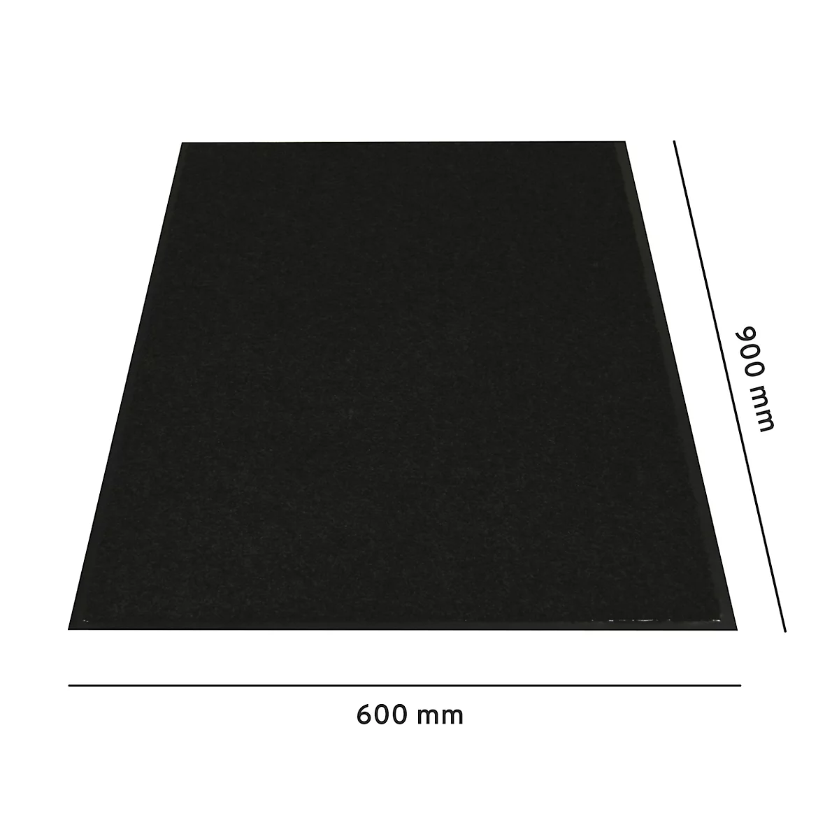 Tapis noir, 600 x 900 mm. Dimensions indiquées en blanc.