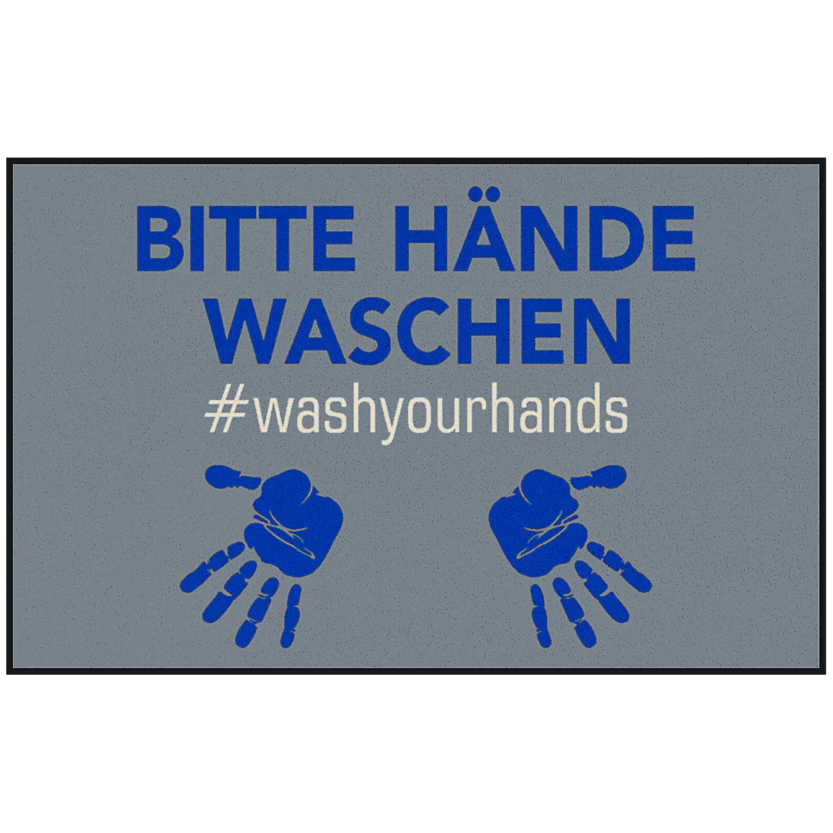 Paillasson Bitte Hände waschen.wash your hands*, polyamide, dos/bords en caoutchouc nitrile, lavable, L 750 x l 1200 mm