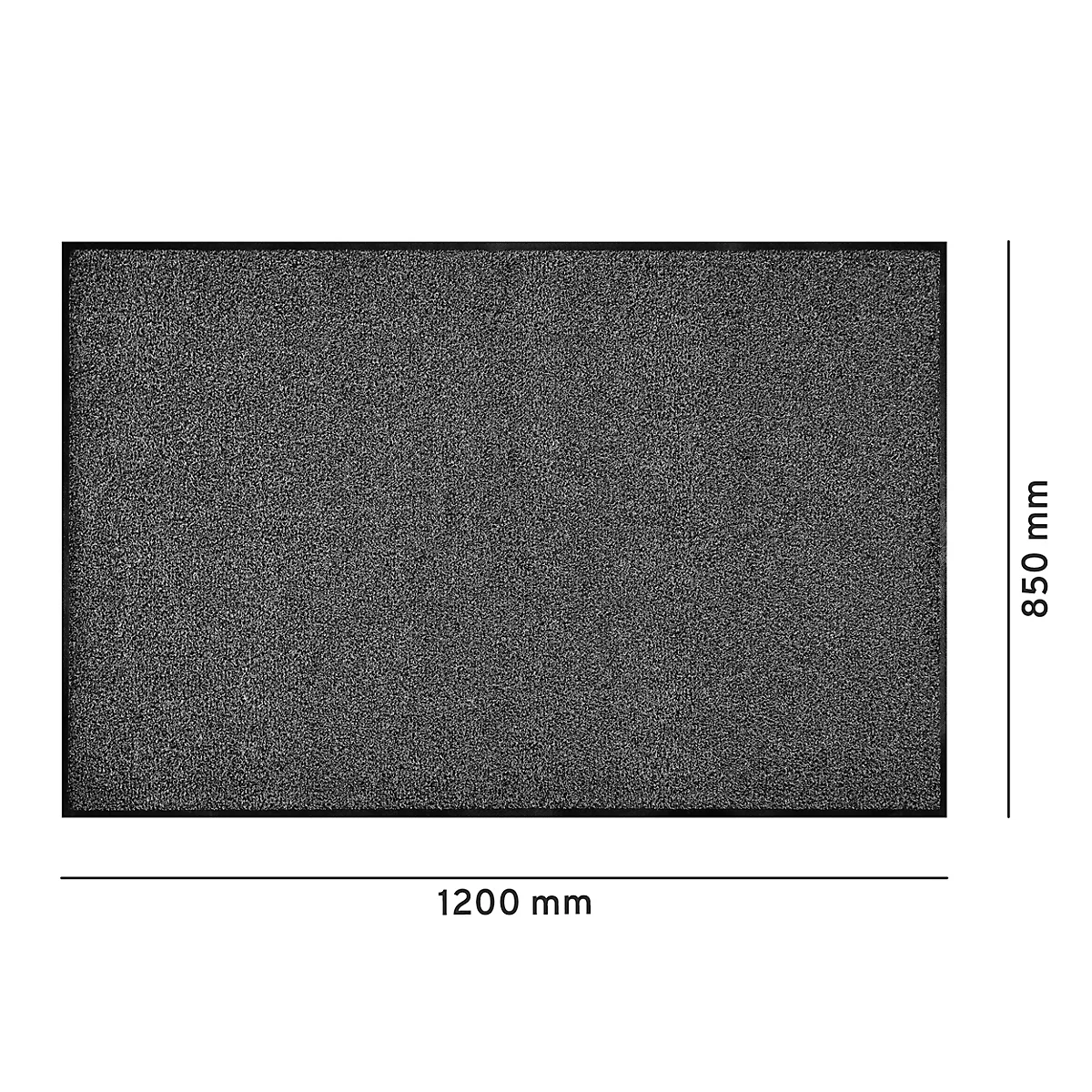 Paillasson gris, rectangulaire, avec dimensions 1200 mm x 850 mm.