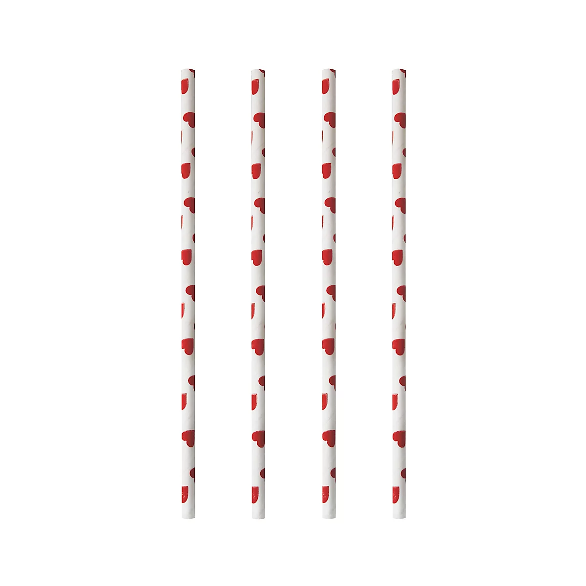 Pailles à boire Papstar Heart, jetables, L 200 x Ø 6 mm, en papier certifié FSC®, blanches avec des cœurs rouges, 100 pcs.