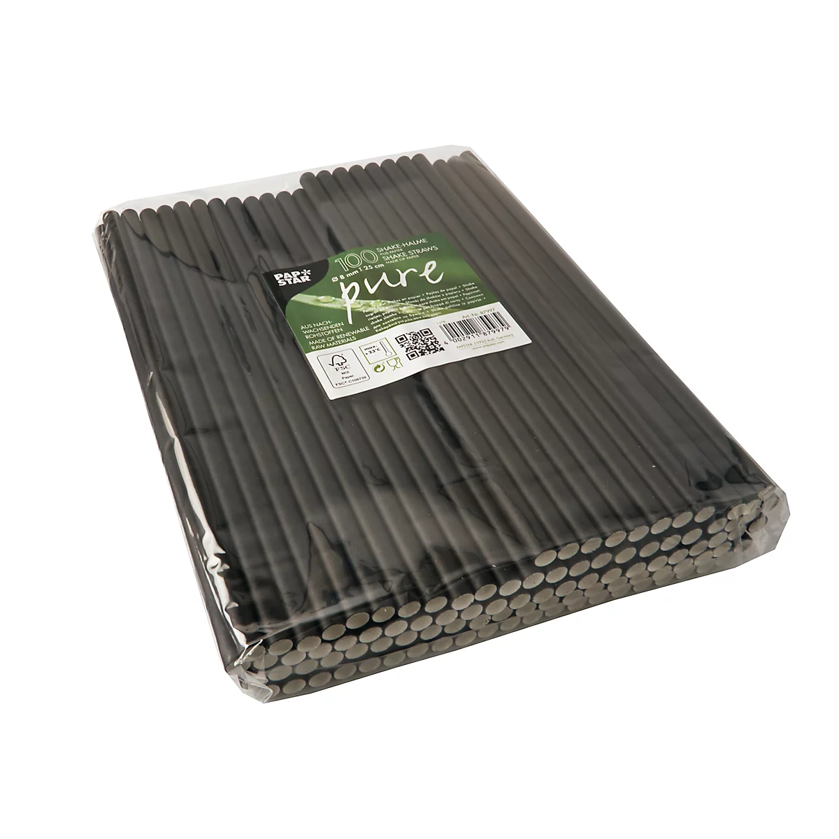 Pailles à boire Papstar, pour milk-shakes, jetables, L 250 x Ø 8 mm, en papier certifié FSC®, noir, 100 pcs.