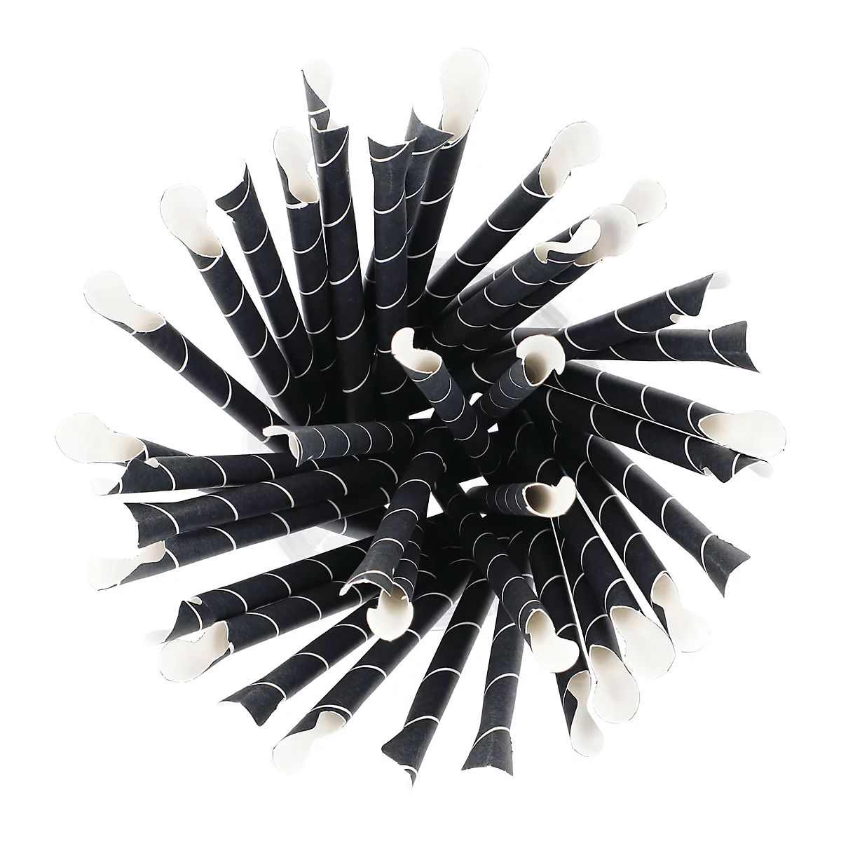 Pailles à boire Papstar Stripes, avec cuillère, jetables, L 200 x Ø 8 mm, en papier certifié FSC®, noir-blanc, 100 pcs.
