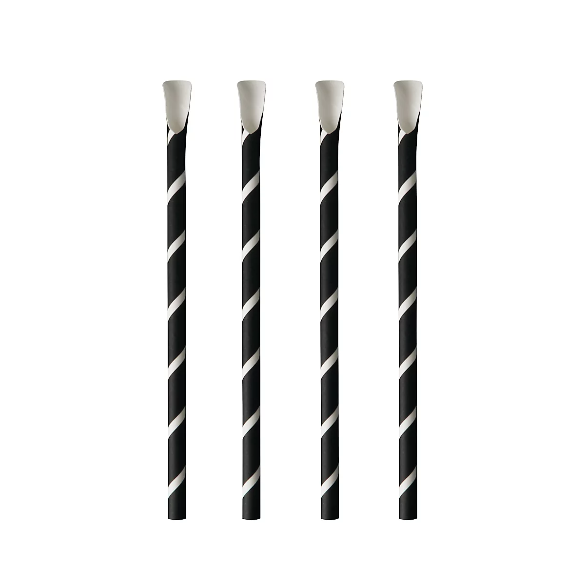 Pailles à boire Papstar Stripes, avec cuillère, jetables, L 200 x Ø 8 mm, en papier certifié FSC®, noir-blanc, 100 pcs.