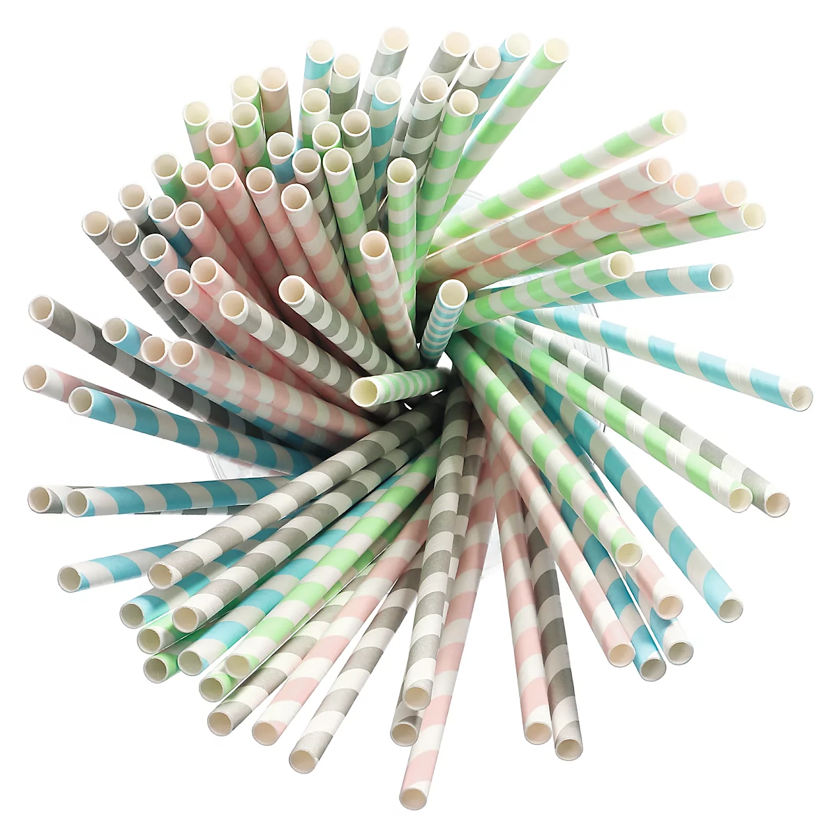 Pailles à boire Papstar Stripes, jetables, L 200 x Ø 6 mm, en papier certifié FSC®, couleurs assorties, 100 pcs.