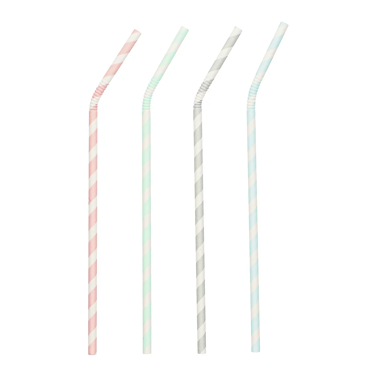 Pailles à boire Papstar Stripes, jetables, L 220 x Ø 6 mm, flexibles et pliables, en papier certifié FSC®, couleurs assorties, 100 pcs.