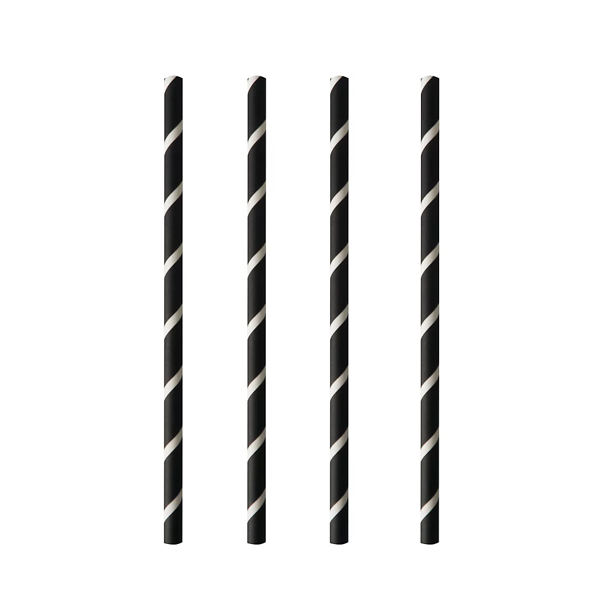 Pailles à boire Papstar Stripes, pour milk-shakes, jetables, L 200 x Ø 8 mm, en papier certifié FSC®, noir-blanc, 100 pcs.