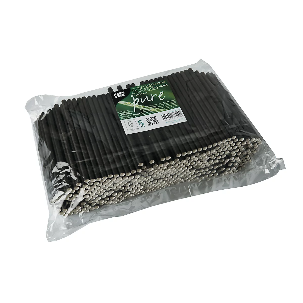 Pailles à cocktail Papstar, jetables, L 150 x Ø 7 mm, en papier certifié FSC®, noires, 500 pièces.