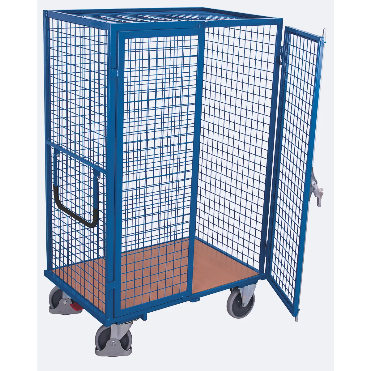 Paketwagen, Stahl/MDF-Platte, Enzianblau/Buche-Dekor, 1 Etage, 1245 x 785 mm, Dach und Doppelflügeltür, abschließbar, EasySTOP, bis 500 kg
