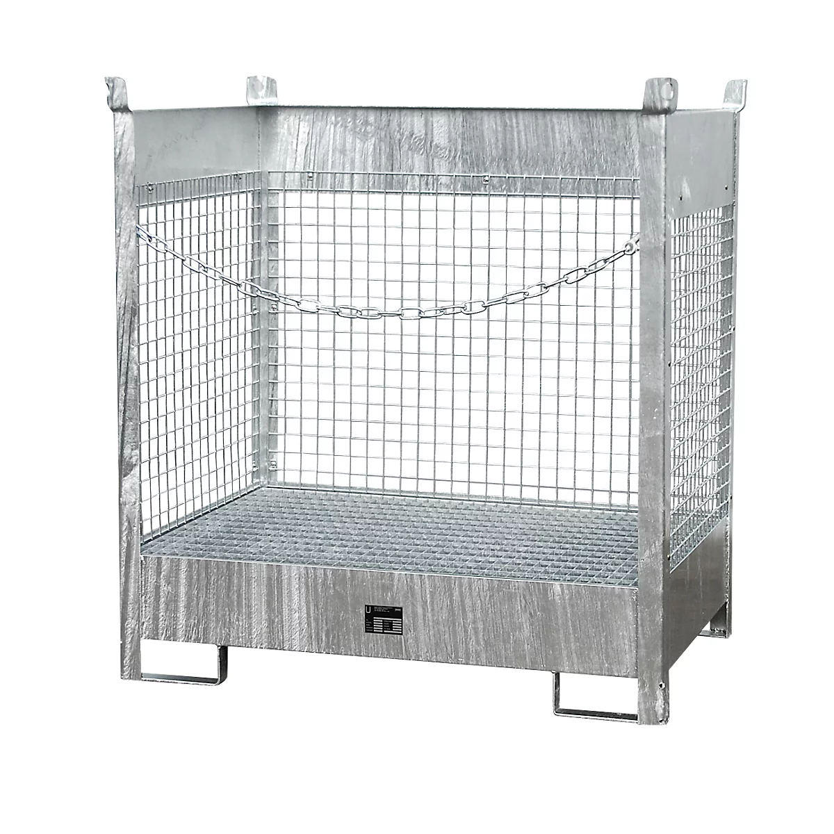 Palet apilable para barriles Bauer FSP-2 D, paredes de rejilla de alambre, para 2 barriles de 200 l, galvanizado