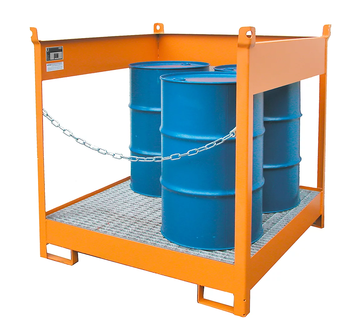 Palet apilable para barriles Bauer FSP-4, abierto lateralmente, para 4 barriles de 200 l, naranja