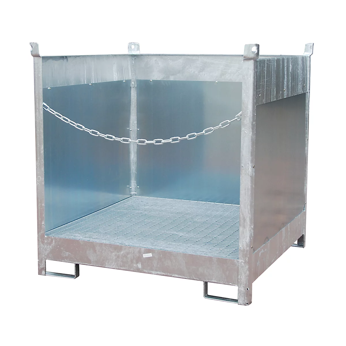 Palette à fûts Bauer FSP-4 G, panneau de protection anti-éclaboussures trilatéral, capacité 4 fûts de 200 L, galvanisé