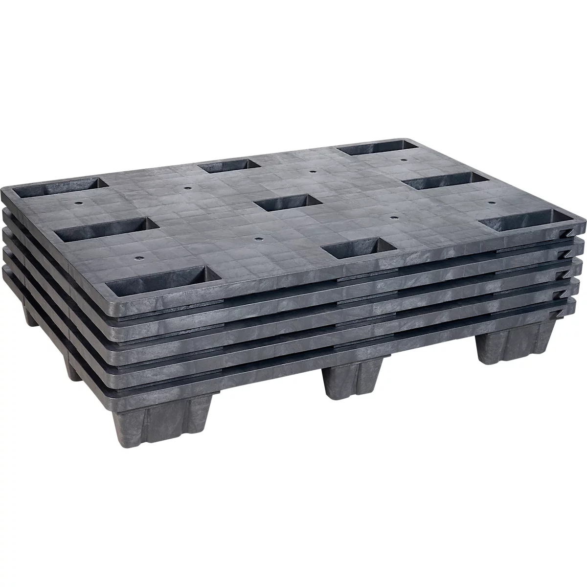 Palette plastique gerbable et réutilisable KIGAnesto®, 8 kg, plateau fermé, jusqu'à 3500 kg, gerbable, 100% matière recyclée, sans rebord, anthracite
