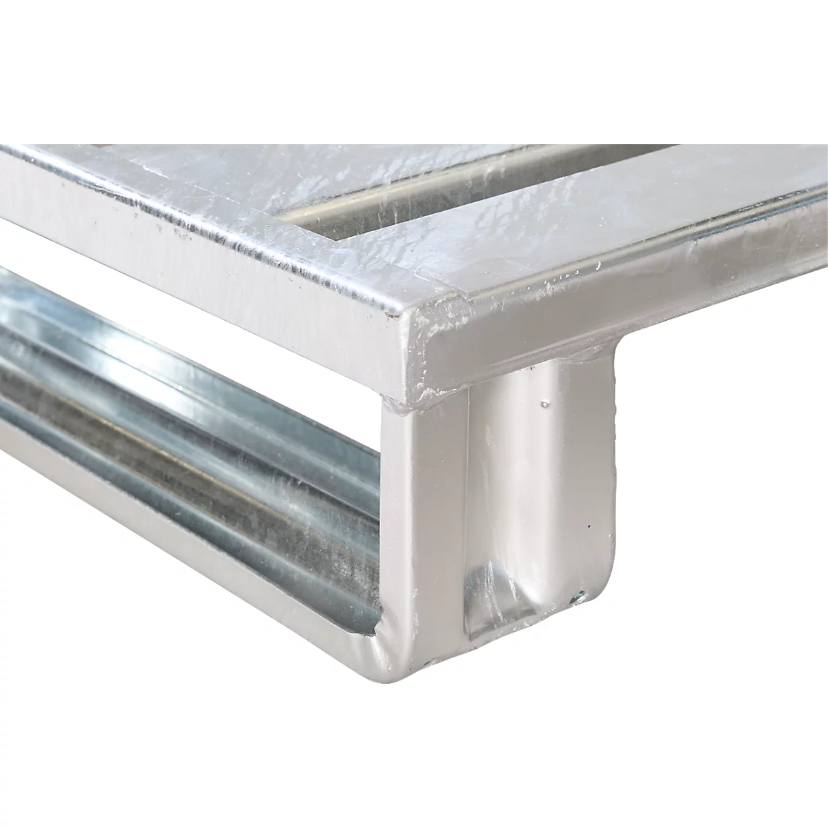 Palette plate en acier, jusqu'à 1500 kg, plateau supérieur fermé, 2 patins en acier, L 1000 x l 800 x H 130 mm, acier galvanisé