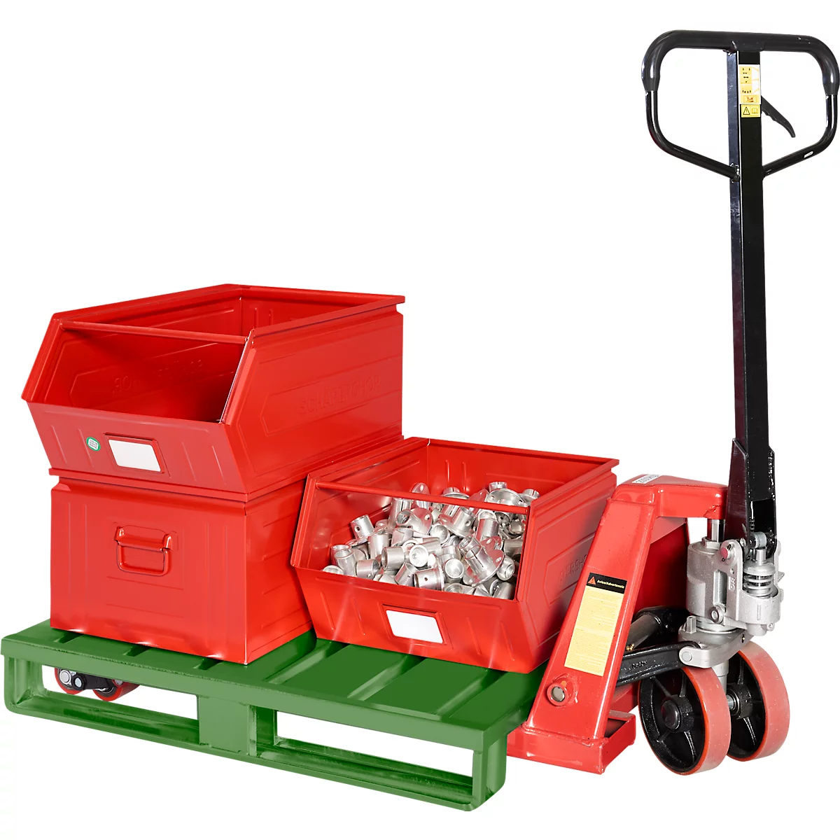 Palette plate en acier, jusqu'à 1500 kg, plateau supérieur fermé, 2 patins en acier, L 1000 x l 800 x H 130 mm, acier, vert réséda RAL 6011