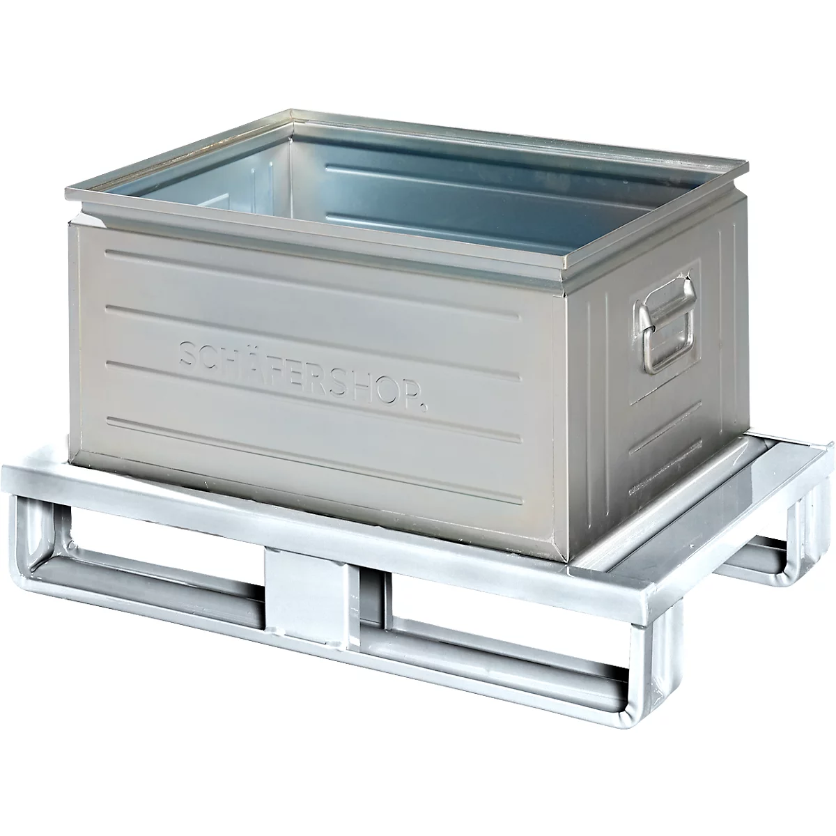 Palette plate en acier, jusqu'à 1500 kg, plateau supérieur fermé, 2 patins en acier, L 800 x l 500 x H 130 mm, acier galvanisé