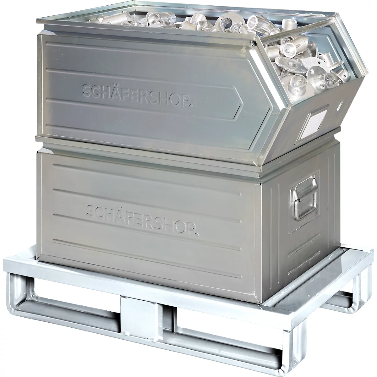 Palette plate en acier, jusqu'à 1500 kg, plateau supérieur fermé, 2 patins en acier, L 800 x l 500 x H 130 mm, acier galvanisé