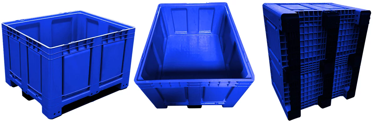 Groß-Klappbox / Großbehälter mit 3 Kufen, 670 Liter, LxBxH 1200x1000x850  mm, Wände/Boden geschlossen, grau, Großboxen, Paletten- und Großboxen, Behälter und Kästen