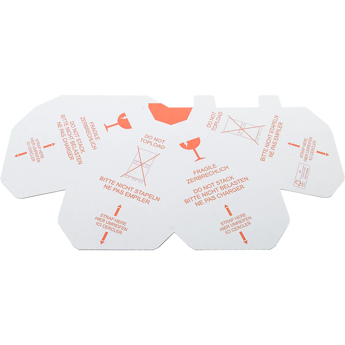 Palettes Vertmarie®, effet 3D, impression d'avertissement en plusieurs langues, bandes autocollantes, 100 % recyclable, carton ondulé FSC®, blanc-rouge, 25 pièces