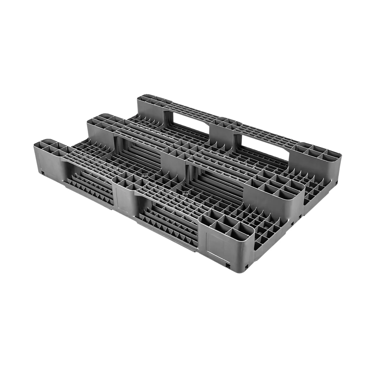 Pallet FP-DK1208S, laadvermogen 5000/1000 kg, open boven- en onderdek, 3 sledes, L 1200 x B 800 x H 150 mm, gerecycleerd HDPE, 5 stuks